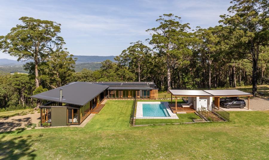 The house and pool from above