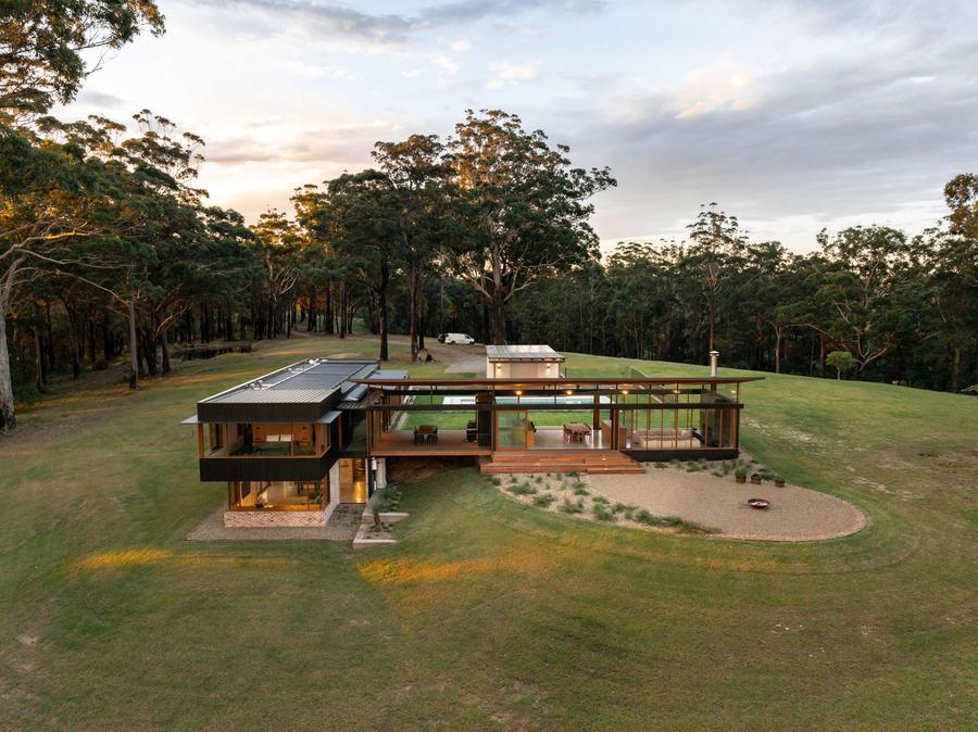 The pavilion from above at dusk