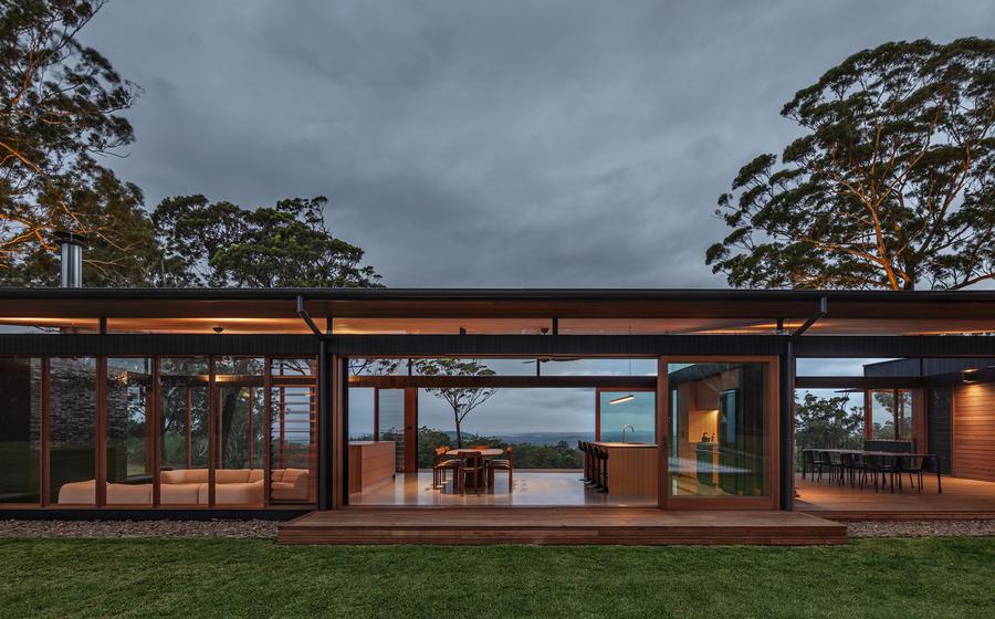 The open pavilion at dusk
