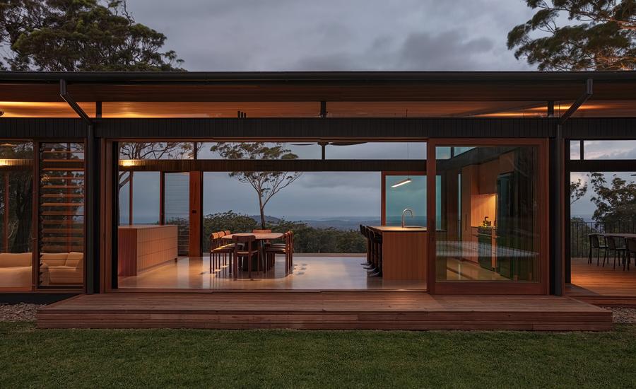 Looking through the pavilion at dusk