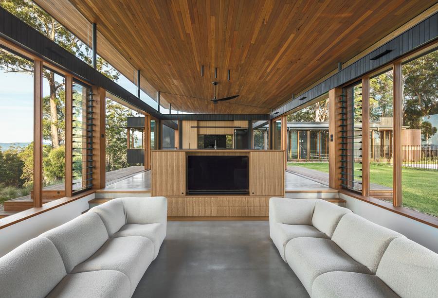 Lounge looking toward the timber media wall