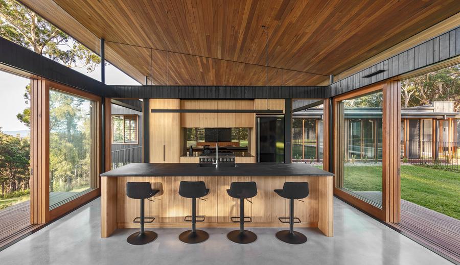 Kitchen island with bar stools